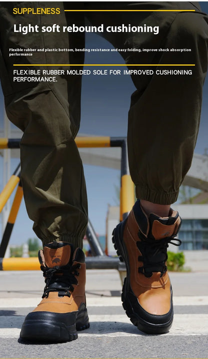 Nuevos zapatos de seguridad de moda, de caña alta, antiaplastamiento y antiperforación, con puntera de acero, resistentes al desgaste, para trabajo, calzado de protección para hombre.