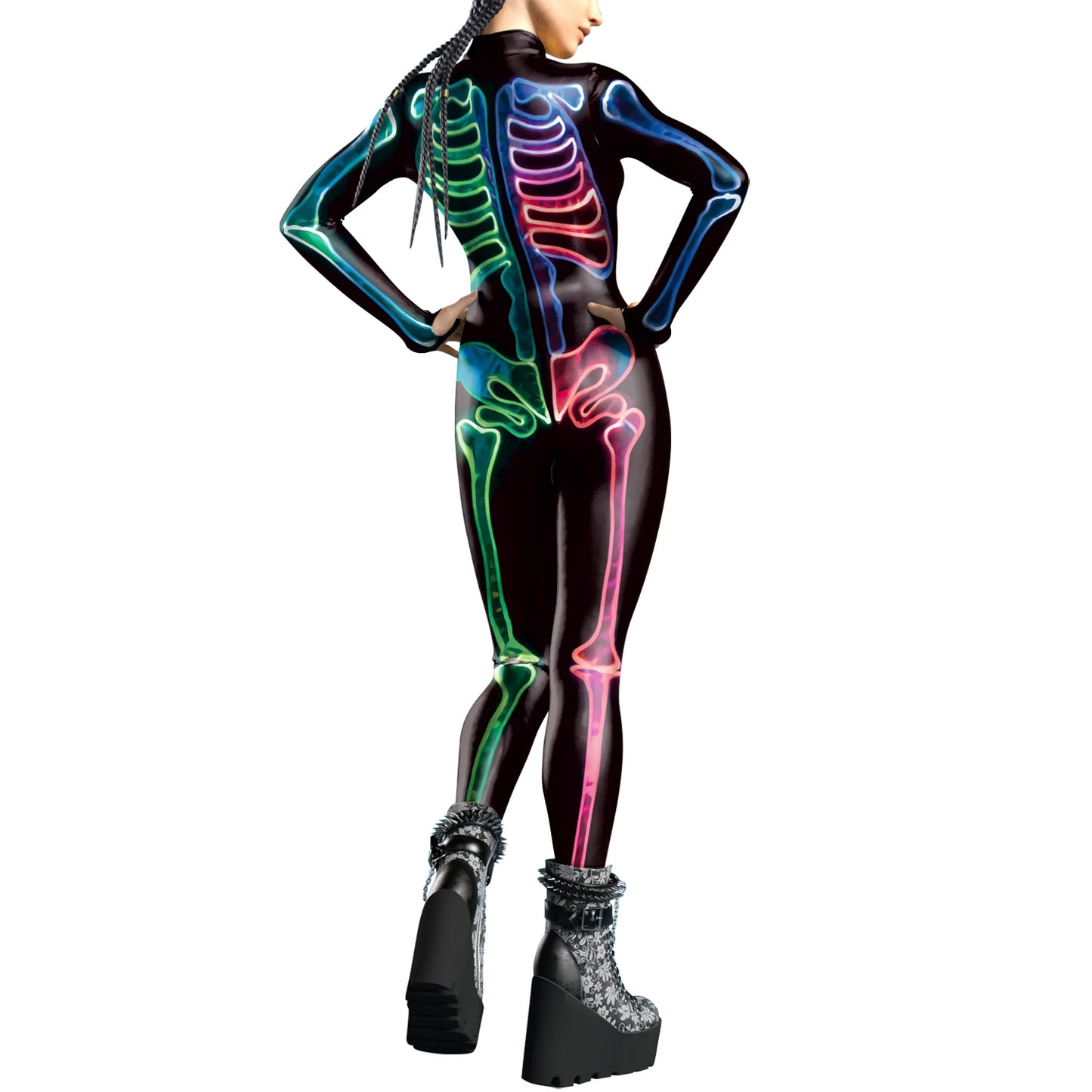 [You're My Secret] Halloween Cosplay Costume for Women Adults Skeleton 3D Printed Cyberpunk Zipper Bodysuit Party Fancy Dresses