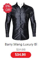 Camisas clásicas negras estampadas y bordadas para hombre, solapa de seda, manga larga, corte formal exquisito, ideales para eventos de negocios y fiestas. Barry.Wang CY-0407