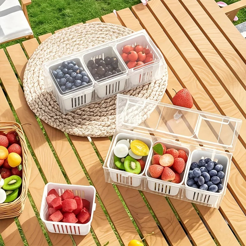 Cajas de almacenamiento para refrigerador de 3 rejillas, organizador para ajo, cebolla y pimiento, escurridor de frutas y verduras, recipientes sellados para cocina.