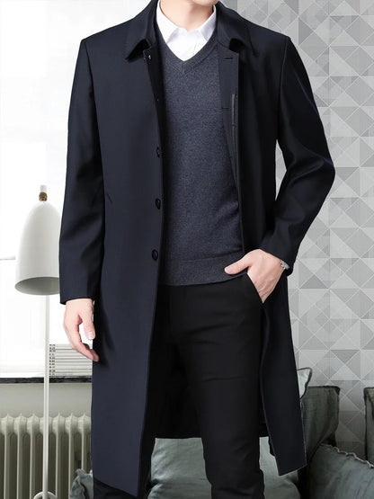 Autumn Winter Men Trench Coat Business Fashio Casual Male Jackets Slim Comfort Warm Windproof Top Trend Streetwear Outerwear New