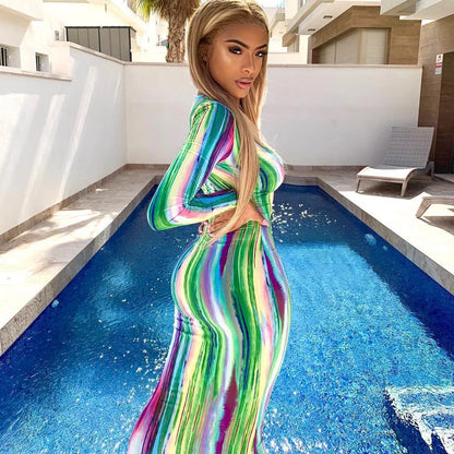 Sexy Print Maxi Dresses Ladies Elegant Bodycon Women Dress Vintage Robe Femme Party Bandage Long Dress Woman Clothes Vestidos
