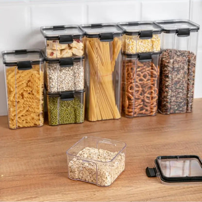 Juego de contenedores de alimentos para mascotas, caja de almacenamiento de 460-1800 ml, transparente, apilable, para cocina, seco, para espaguetis y fideos, recipientes sellados.