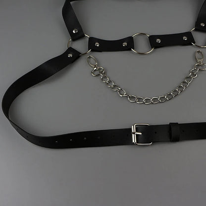 Arnés de cuero de moda para hombre, correas de pecho, cinturón de disfraz de cuero sintético para hombre, correas de corsé ajustables para el cuerpo y los hombros.