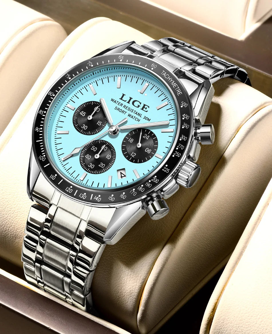 LIGE 2025 - Reloj de lujo para hombre, nuevo, de cuarzo, luminoso, resistente al agua, con cronógrafo y fecha, deportivo