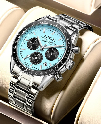 LIGE 2025 - Reloj de lujo para hombre, nuevo, de cuarzo, luminoso, resistente al agua, con cronógrafo y fecha, deportivo