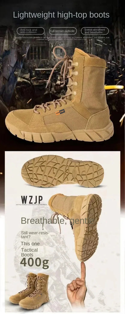 Botas tácticas ligeras para hombre, botas de combate, entrenamiento, con cordones, impermeables, para actividades al aire libre, senderismo y transpirables.