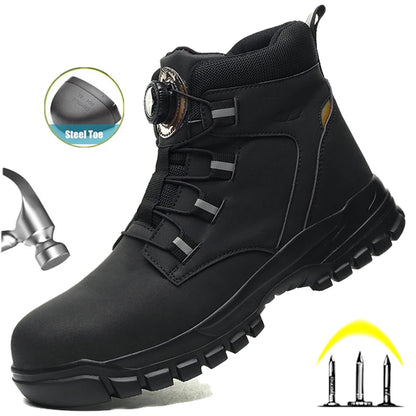 Zapatos de trabajo con botón giratorio para hombre, zapatillas de trabajo antiperforación, zapatos de seguridad de trabajo impermeables, botas tácticas con puntera de acero antideslizantes.