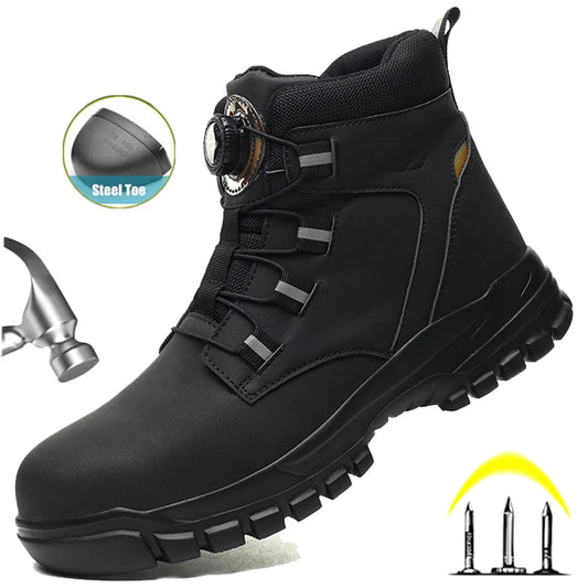 Zapatos de trabajo con botón giratorio para hombre, zapatillas de trabajo antiperforación, zapatos de seguridad de trabajo impermeables, botas tácticas con puntera de acero antideslizantes.