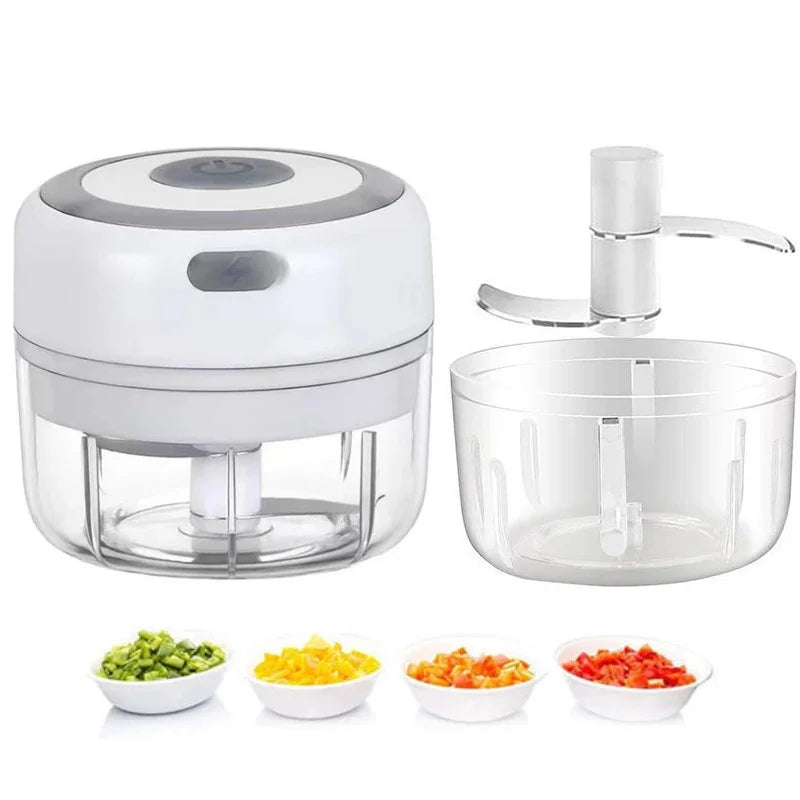 Mini picadora de ajo eléctrica USB de 250 ml, potente picadora de carne y trituradora de verduras y cebolla, accesorios de cocina.
