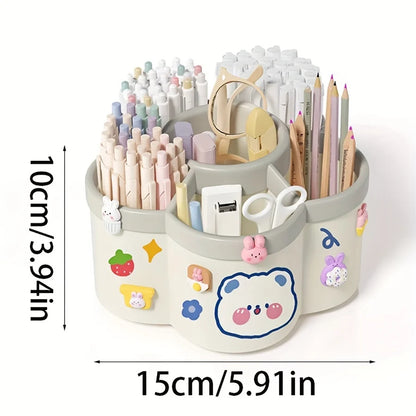 Organizador de escritorio giratorio con múltiples compartimentos, material PP duradero, ideal para organizar escritorios en dormitorios y oficinas.