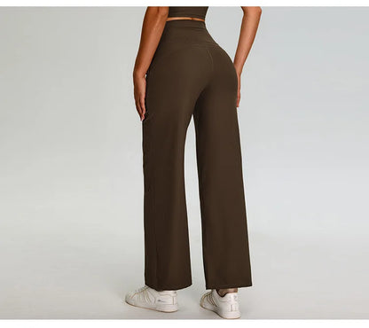 Pantalones de Yoga acanalados para mujer, leggings deportivos para gimnasio, leggings de cintura alta para fitness, pantalones deportivos para correr al aire libre, pierna recta.
