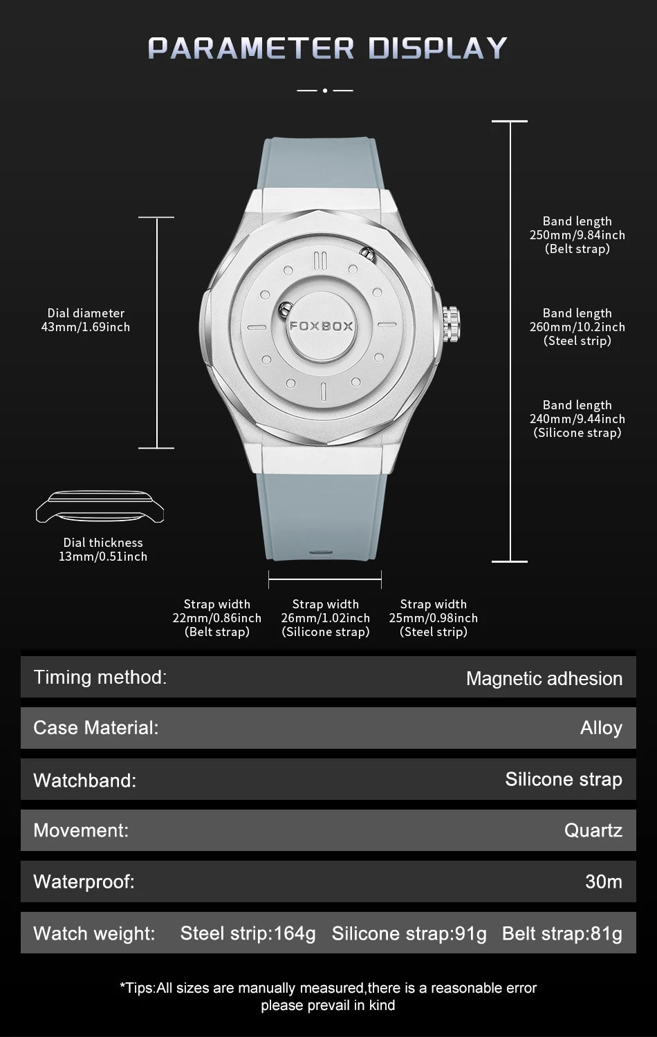 FOXBOX Reloj impermeable para hombre, marca de moda superior, de lujo, con puntero de desplazamiento y fuerza magnética, relojes de pulsera de cuarzo para hombre, Montre Homme