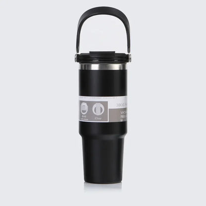 Vaso portátil de acero inoxidable de 30 oz con aislamiento para coche, con pajita y doble pajita para bebidas frías, ideal para usar en el vehículo.