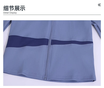 Conjuntos de yoga con contraste de colores para mujer, chaqueta deportiva de manga larga sin costuras con cremallera, leggings adelgazantes de cintura alta, chándal de fitness