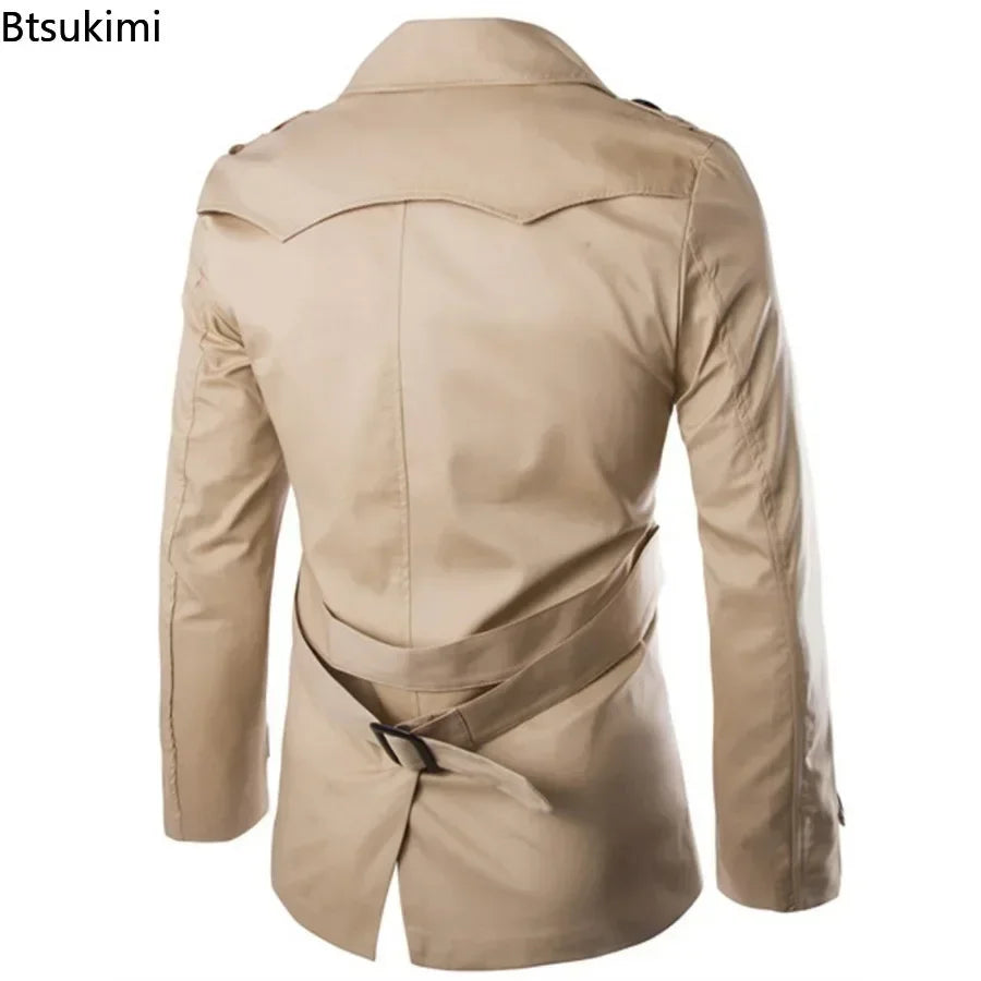 2025 England Style Men's Trench Coat Fashion Cotton Double-breasted Mid-leng Jackets Boutique Windproof Coats Business Gentleman