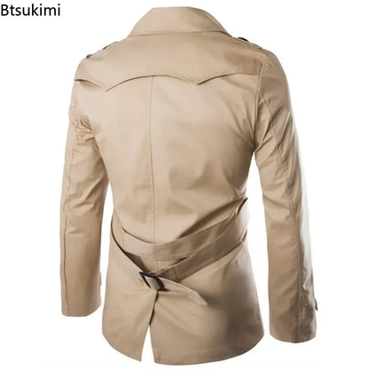 2025 England Style Men's Trench Coat Fashion Cotton Double-breasted Mid-leng Jackets Boutique Windproof Coats Business Gentleman