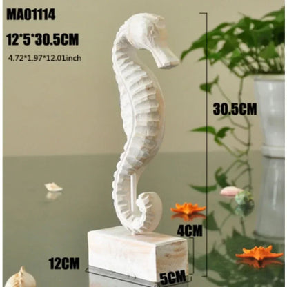 Accesorios de decoración del hogar de estilo mediterráneo, artesanías de madera, estrellas de mar, caracolas, hipocampo, tallado en madera, decoración marina para sala de estar.