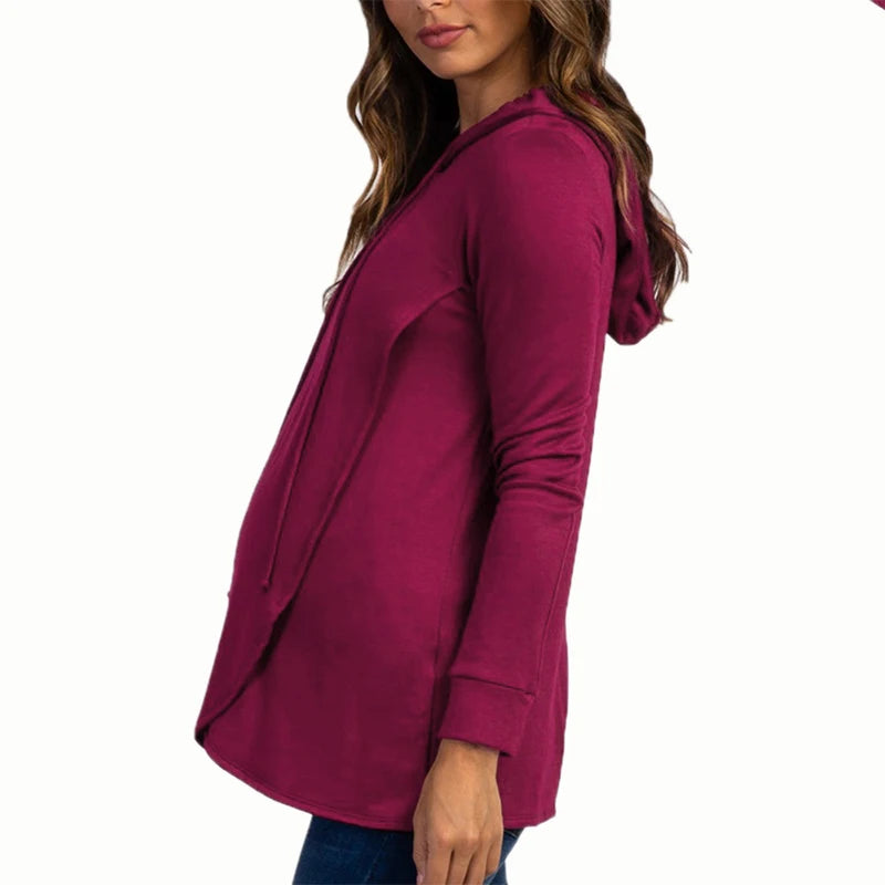 Ropa de maternidad Otoño e Invierno Sudadera deportiva con capucha de manga larga Suéter de maternidad Ropa de lactancia Sudadera con capucha para embarazadas