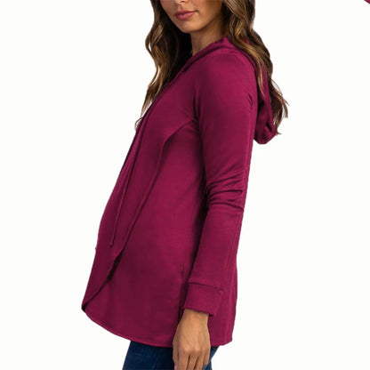 Ropa de maternidad Otoño e Invierno Sudadera deportiva con capucha de manga larga Suéter de maternidad Ropa de lactancia Sudadera con capucha para embarazadas