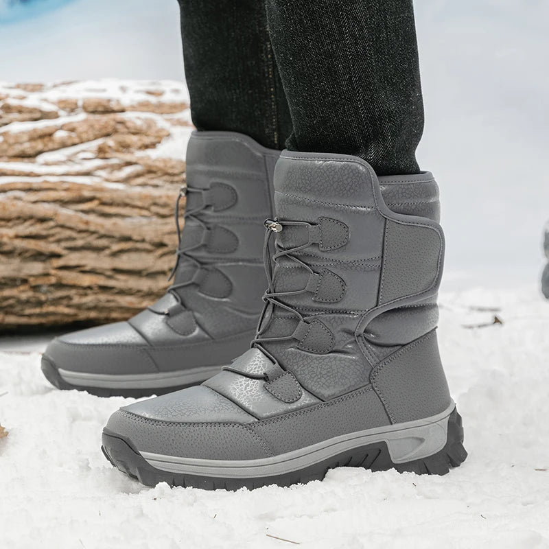 Nuevas botas de nieve cálidas de felpa para hombre, botas altas de invierno para hombre, botas de moto impermeables de invierno, botas de senderismo antideslizantes para exteriores para hombre.