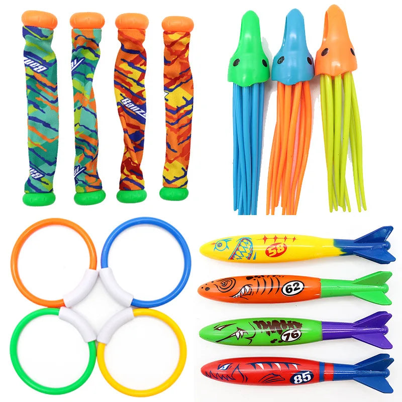 Juguetes de natación y buceo para niños, pez, delfín, boya, piscina, búsqueda del tesoro, buceo, diamante acuático, juego de agua para niños, juego de juguetes reutilizable, regalo