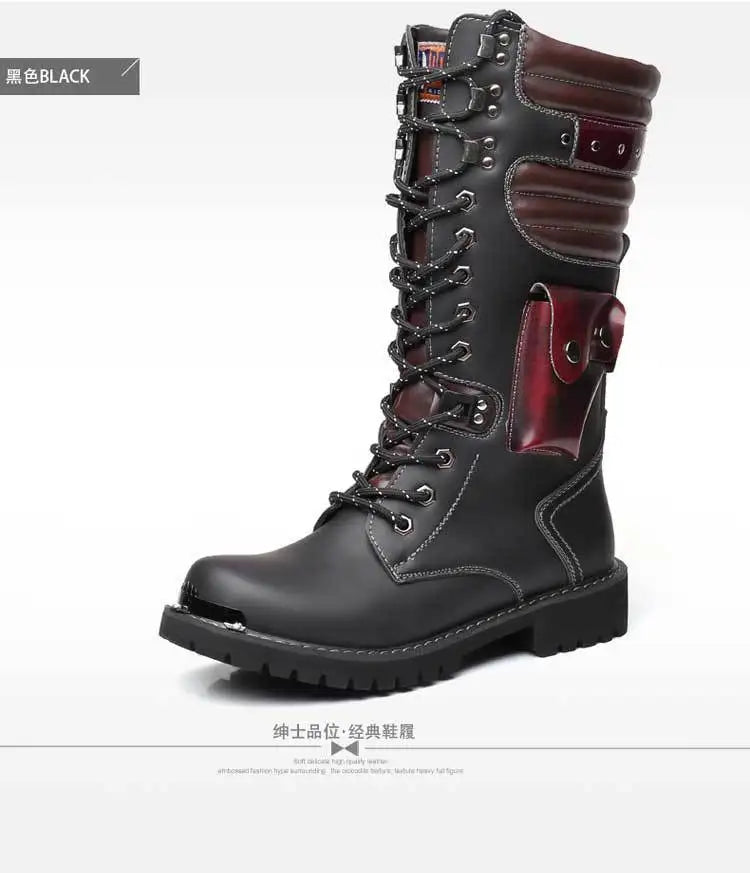 Botas altas de cuero para hombre, estilo motero, de invierno, estilo gótico punk, para hombre, estilo militar informal, para uso exterior.