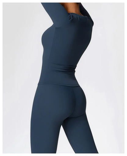2PCS Seamless Yoga Set Women Workout Set Sportswear Gym Clothing Fitness Long Sleeve Crop Top High Waist Leggings Sports Suits