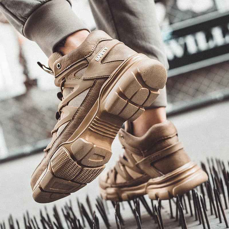 Zapatos de trabajo de seguridad para hombre, ligeros, transpirables, indestructibles, irrompibles, cómodos, con diseño de puntera de plástico.