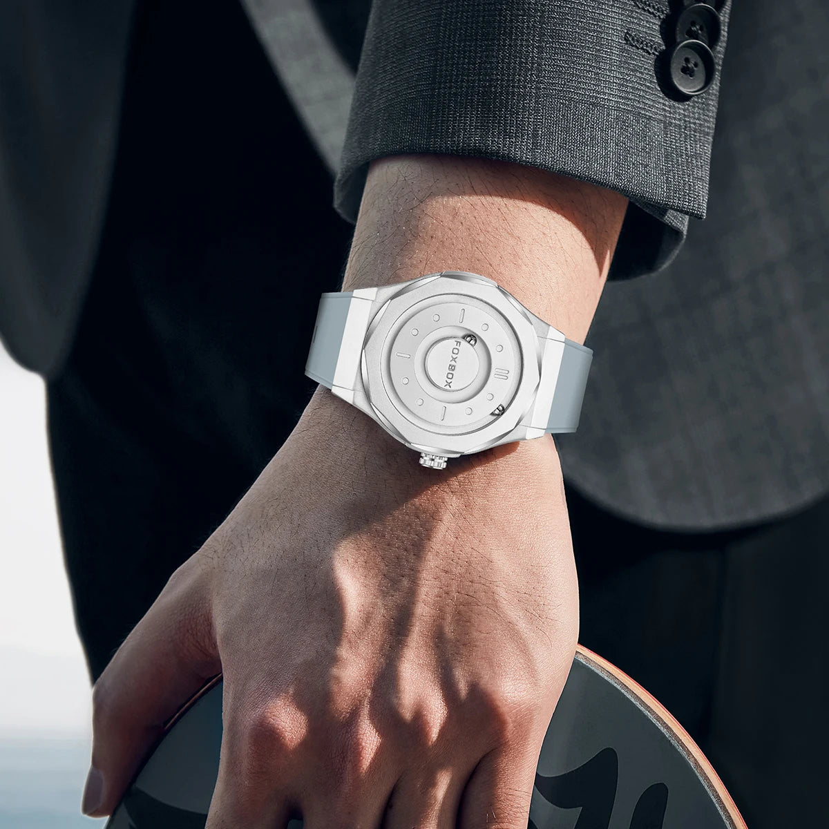 FOXBOX Reloj de negocios de lujo para hombre, resistente al agua hasta 30 m, diseño personalizado, correa de acero inoxidable, reloj de cuarzo para hombre, regalo de moda