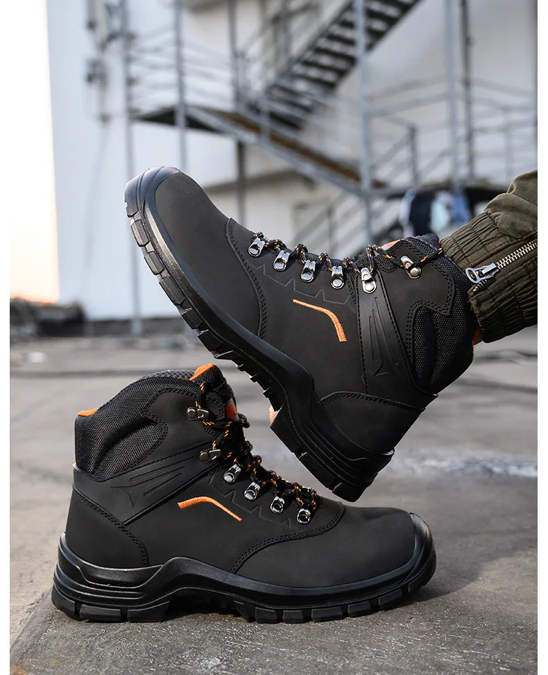 Zapatos de trabajo de cuero antiestáticos, de protección laboral, antiaplastamiento, antipinchazos, antideslizantes, antipolvo y resistentes al desgaste para hombre.