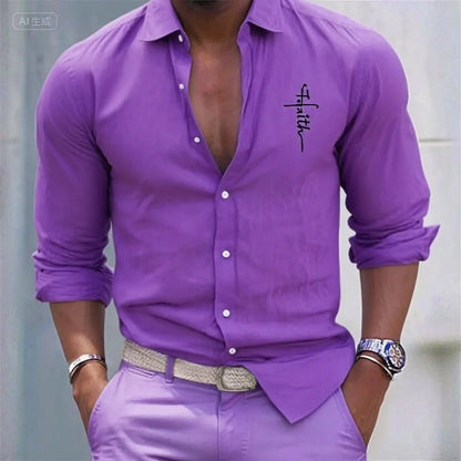 Camisa de lino para hombre, informal, hawaiana, de manga larga, con solapa, para vacaciones, primavera y otoño, con botones, tallas XS-6XL