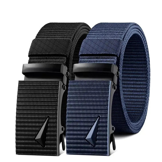 Cinturón de hombre con hebilla automática de metal y nailon de imitación, para trabajo al aire libre, con hebilla automática sin dientes, informal, deportivo, de lona.