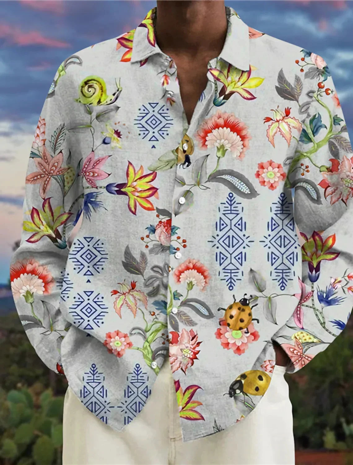 Camisa de lujo para hombre, estilo social, con botones en la solapa, estampado irregular, cárdigan de manga larga, camisa de baile de club, camisa urbana para hombre