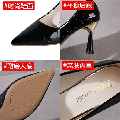 Zapatos Mujer 2024 Tendencia Nuevo Verano Tacones Rojos Elegante Mujer Tacón Negro Punta Puntiaguda Zapatos de Vestir Cuero Blanco Zapatos de Dama