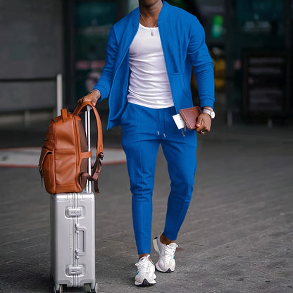 2025 new spring and autumn men stand collar solid color baseball casual Waffle full pants two men's suit men's wear