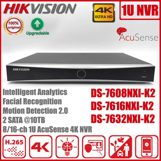 Grabador de vídeo en red (NVR) AcuSense DS-7632NXI-K2 de 8/16/32 canales 4K H.265+ 2SATA Hikvision DS-7608NXI-K2 y DS-7616NXI-K2