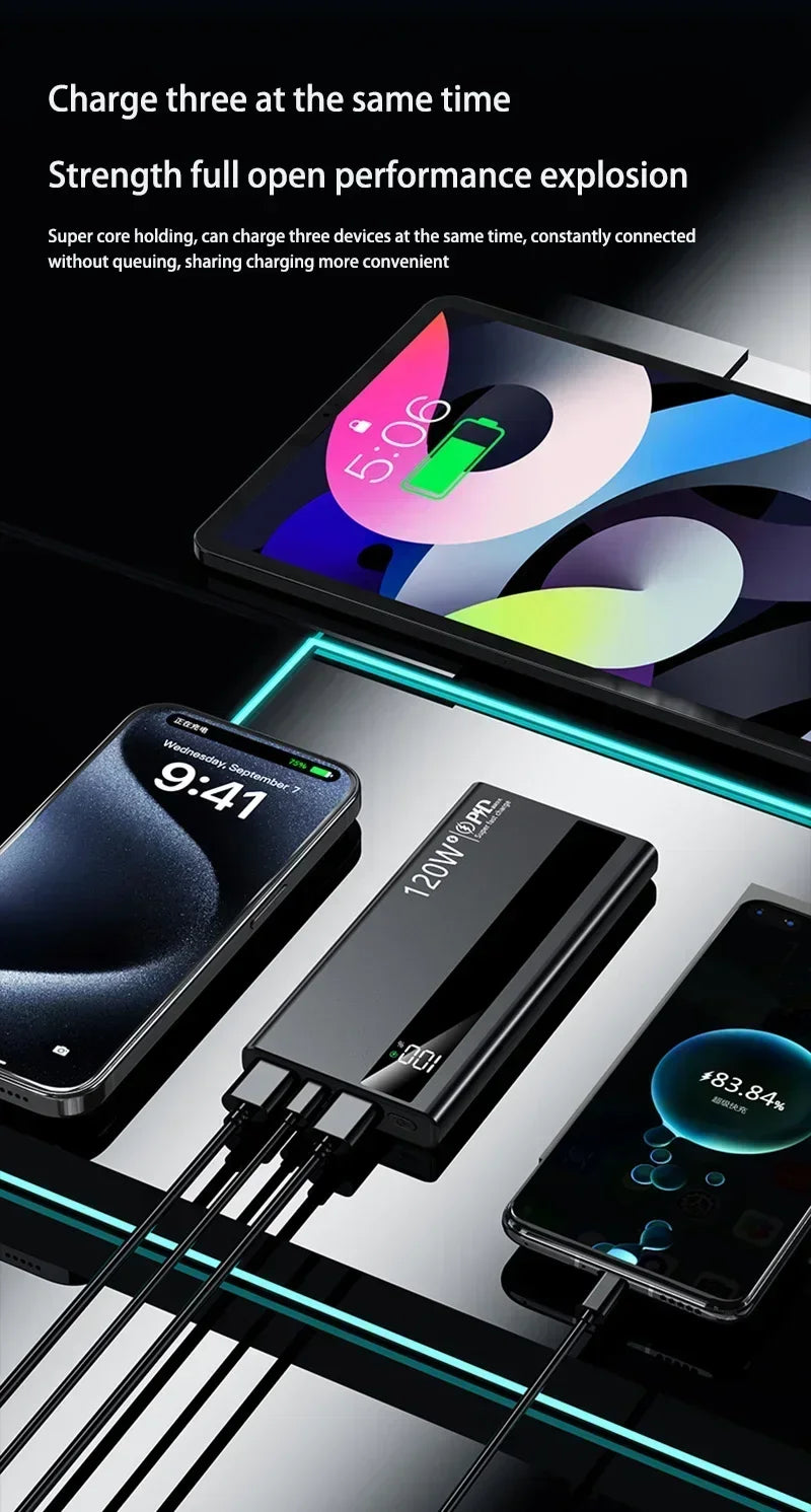 Banco de energía Xiaomi de 500.000 mAh, 120 W, carga ultrarrápida, batería externa de alta capacidad, cargador portátil para iPhone y Samsung.