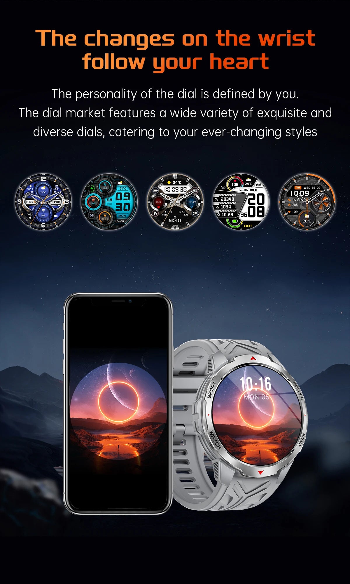 Reloj inteligente deportivo para exteriores para hombre, con batería grande de 1100 mAh, brújula, linterna LED, control del ritmo cardíaco, compatible con Android e iOS.