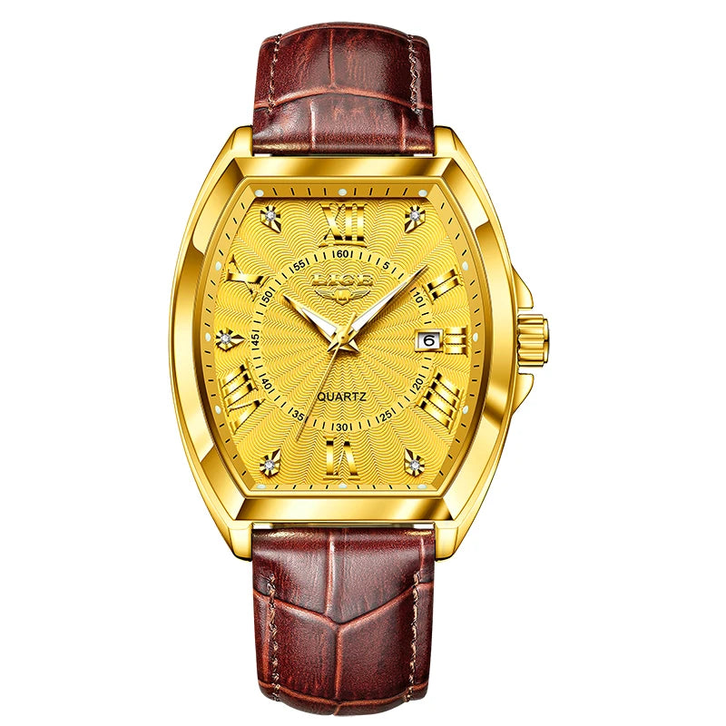 LIGE - Nuevos relojes militares para hombre, marca original de lujo, de cuero, de cuarzo, cronógrafo cuadrado resistente al agua