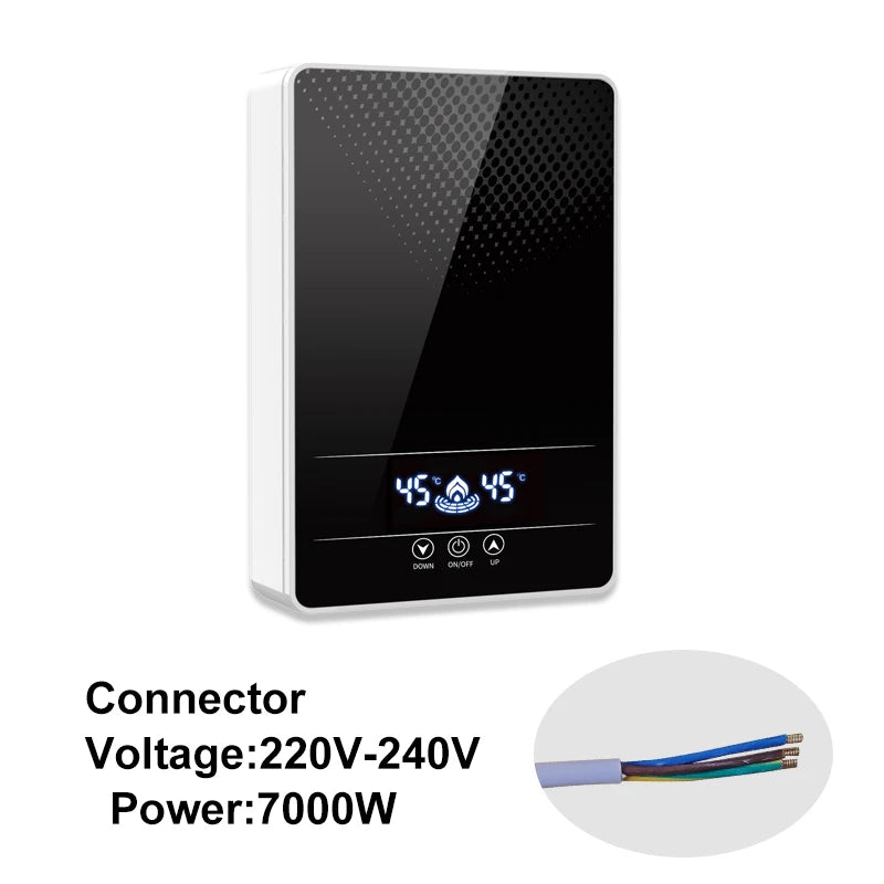 Calentador de agua eléctrico instantáneo sin tanque para ducha, baño y bañera, 220 V, 7000 W, con control automático de temperatura, para uso doméstico y hotelero.