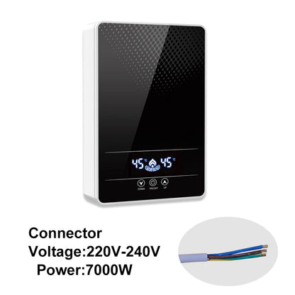Calentador de agua eléctrico instantáneo sin tanque para ducha, baño y bañera, 220 V, 7000 W, con control automático de temperatura, para uso doméstico y hotelero.