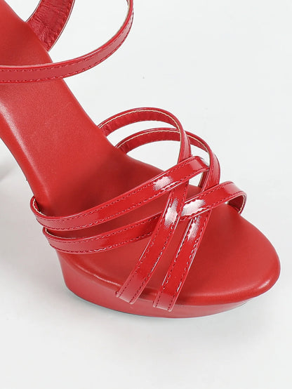 Zapatos de tacón alto para mujer, talla 43, con tiras finas, estilo pasarela, de 13 cm, con plataforma sólida, para fiesta y discoteca, color negro