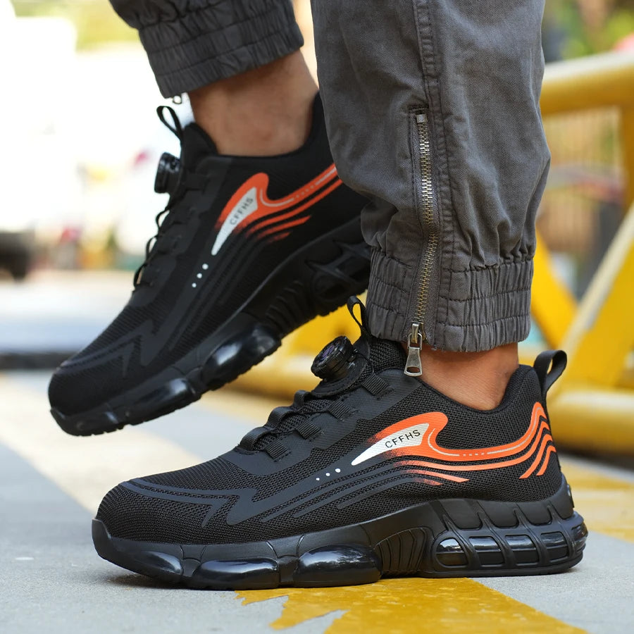 Zapatos de seguridad tipo zapatillas ligeras y transpirables con puntera de acero, diseño antiperforación, amortiguación de impactos y protección antiaplastamiento, calzado de trabajo para hombre.