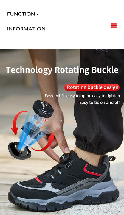 Zapatillas ligeras y transpirables con punta de acero para hombre, calzado de seguridad con protección antigolpes y antiperforación, con botones giratorios.