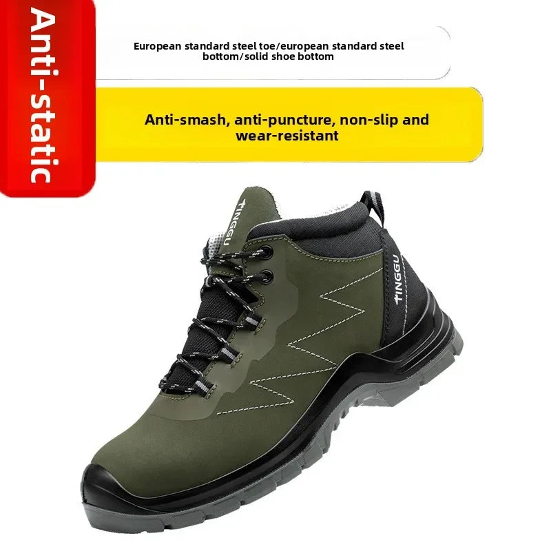 Zapatos de trabajo de cuero antiestáticos, de protección laboral, antiaplastamiento, antipinchazos, antideslizantes, antipolvo y resistentes al desgaste para hombre.
