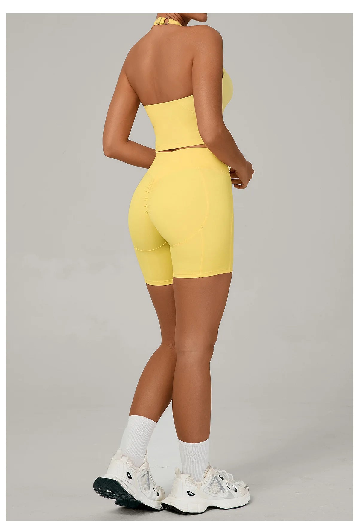 Ctenkevet - Conjunto de 2 piezas de sujetador halter sin espalda para mujer, ropa deportiva de secado rápido para gimnasio, conjunto deportivo femenino de dos piezas con pantalones cortos