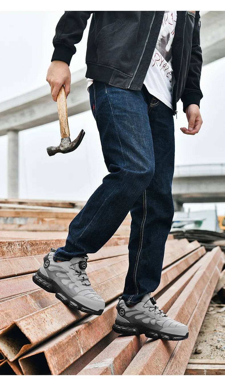 Zapatos de seguridad con puntera de acero LARNMERN para hombre y mujer, anchos, ligeros, cómodos, tipo tenis, de trabajo, coloridos.