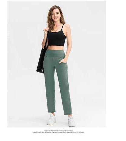 Pantalones deportivos para mujer, estilo casual, para yoga, holgados, de talle alto, elásticos, para entrenamiento físico, rectos, para correr, Yu02334