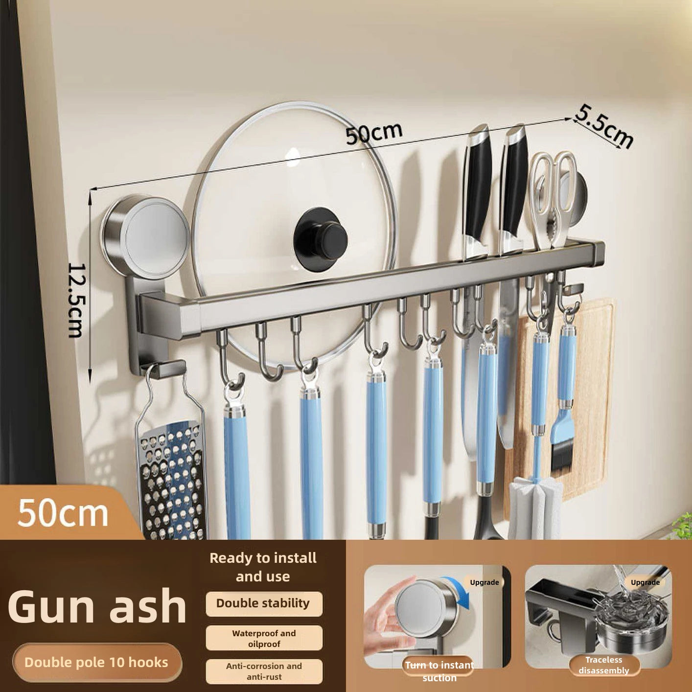 Gancho con ventosa para utensilios, estantes, soporte para cucharas, estante para trapos de cocina, estante para tablas de cortar, soporte para cuchillos, gancho para fila, organizador de cocina